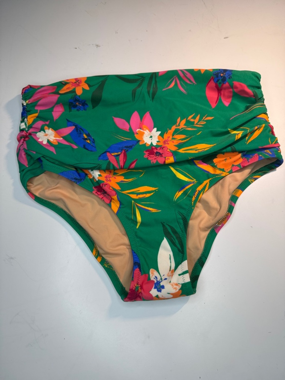 J. Crew Green printed ruched high-waisted bikini bottom size M
NWT